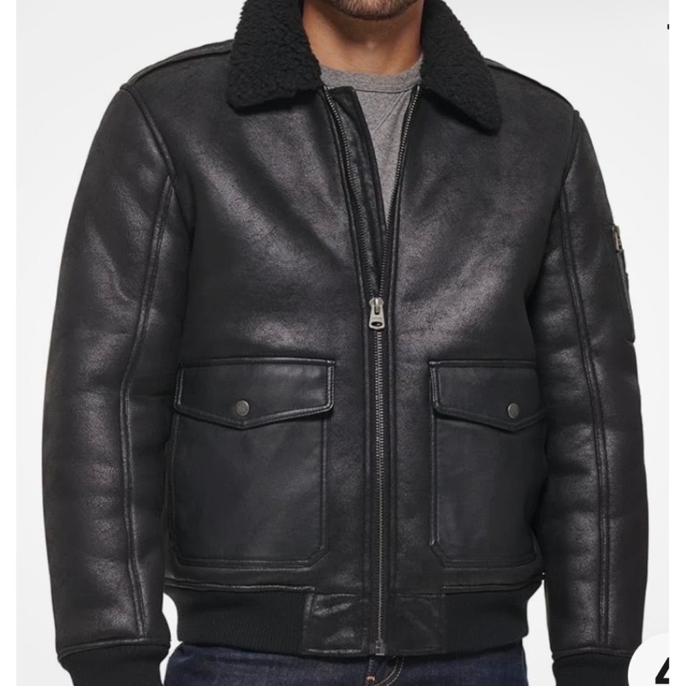 Levis Mens Faux Leather Sherpa Aviator Bomber Jacket Black LM2RS331‎ Size M
